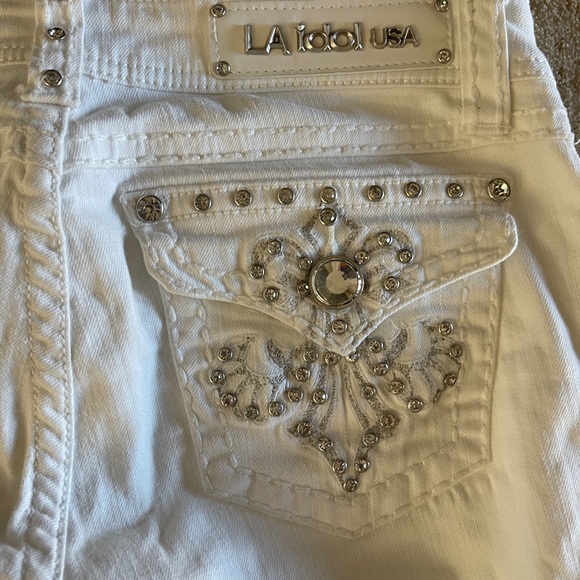 Original LA Idol White Jeans Denim Stretch Boot Cut Pants Size 7 W30 L31 1/2 - Picture 12 of 14
